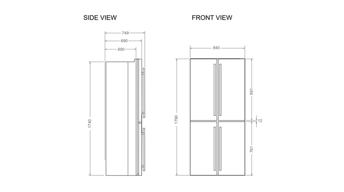84 cm frigorifero cross door a libera installazione, acciaio inossidabile | Bertazzoni